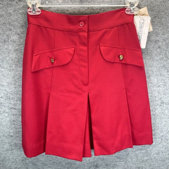 Vtg NOS Carlisle/Sport A-line Red "Rouge" Pleated Wool Shorts Sz 6 Gold Buttons - Picture 1 of 6
